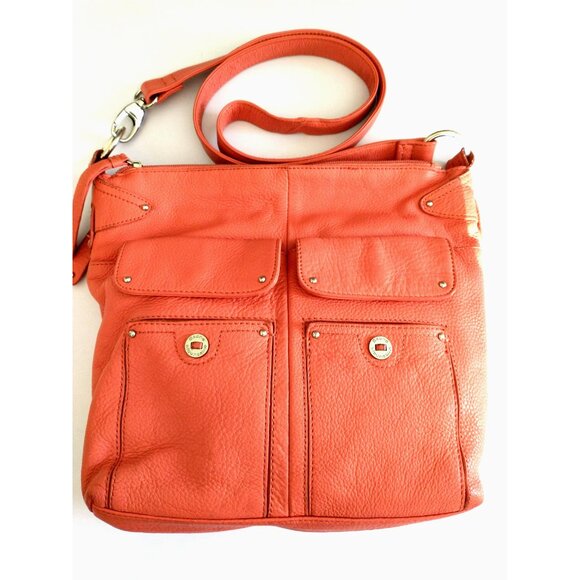 Stone Mountain Purse Coral/Orange Leather Shoulder Bag Adjustable Strap - Med - Picture 3 of 16